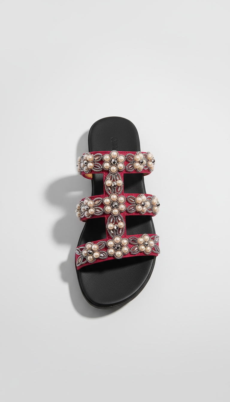 Embellished Crimson Strap Sandals