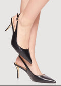 Black Pointed-Toe Slingback Stiletto Pumps